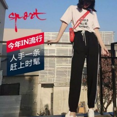 2020年春夏季學(xué)生女運(yùn)動(dòng)褲休閑百搭束腳款原宿風(fēng)街頭少女燈籠褲